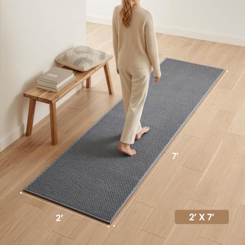 Sunfly 2x7 Runner Rug with Non Slip Rubber Backing Dark Grey - color: Dark Grey, size: 2' x 7' (Rectangular)
