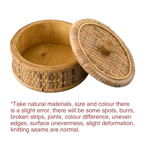 SOFE Small Round Rattan Box with Lid, Decorative Storage Boxes - color: Brown