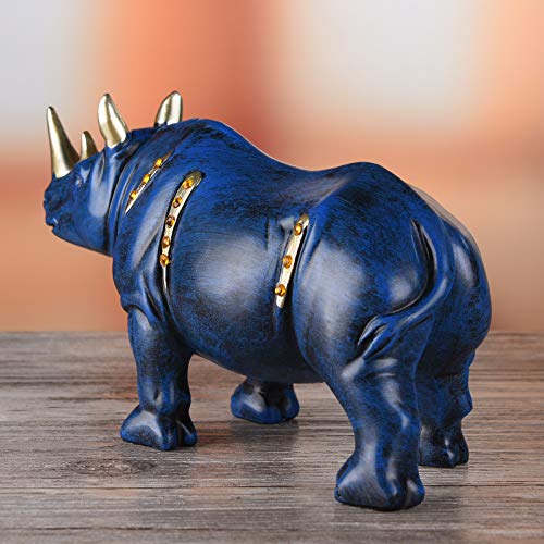 Resin Rhinoceros Statue, Wildlife Rino Animal Figurine, Blue, 6.3in(L) - size: 7.9" Length