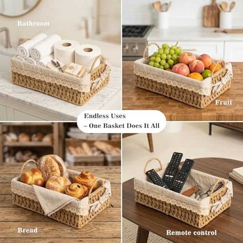 Rectangular Wicker Basket 2-Pack, Small Storage Baskets with Liner for Home - color: Rectangular