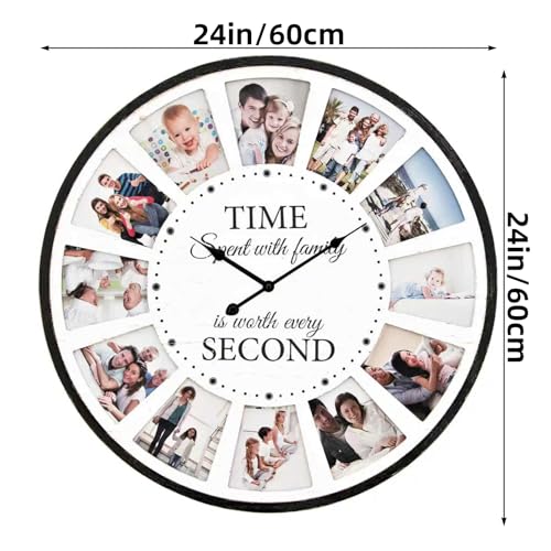 Large Wall Clock with Picture Frames Collage, Vintage Rustic Clock Wall Decor, Big Farmhouse Wall Clock for Home, Kitchen, Living Room, Silent Battery Operated 24 Inch White - color: A - White
