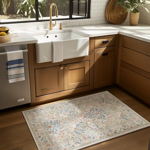 Machine Washable 2x3 Rugs for Entryway: Door Mat Indoor Entrance Small Area Rug Non-Slip Low Pile Kitchen Throw Rug for Front Door Indoor Entrance Bedside Entry Kids Room - color: Animal and Floral-blue Cream, size: 2' x 3' (Rectangular)