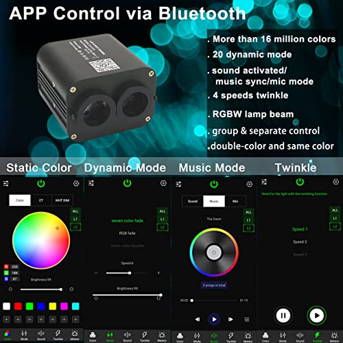 AZIMOM Dual Color 20W Twinkle Fiber Optic Starlight Kits 400pcs*0.03in*9.8ft Fiber Strands End Glow Sound Activated Remote APP Control RGBW Light Source Home Ceiling Car Headliner Décor - size: Standard+400pcs*0.03in*9.8ft