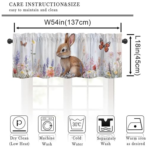 Cute Bunny Valance Curtains,Rod Pocket Valances for Windows,Small Window Treatment Valances for Kitchen,Living Room,Bedroom,Bathroom,Home Decor,18x54 Inch,1 Panel,Rabbit Wood Board - color: Bunny01, size: 54"W x 18"L (Pack of 1)