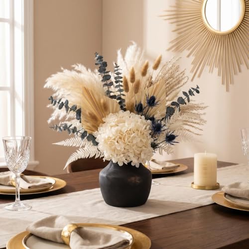 5.3 Inch Small Matte Black Terracotta Vintage Ceramic Flower Vase, Short Distressed Washed FarmhouseVase, Table Centerpiece for Living Room Entryway Kitchen Bathroom, Fits Dried Pampas Grass(Bronze) - color: 105-bronze