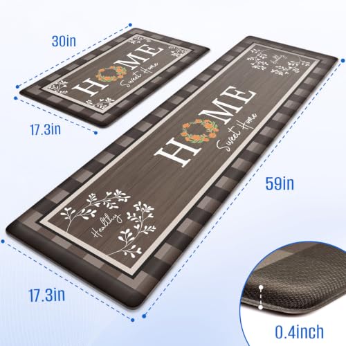 Kitchen Mats 2PCS, Anti Fatigue Rugs, 17.3x30+17.3x59in, Brown - color: Brown, size: 17.3’’x 30’’+ 17.3’’x 59’’