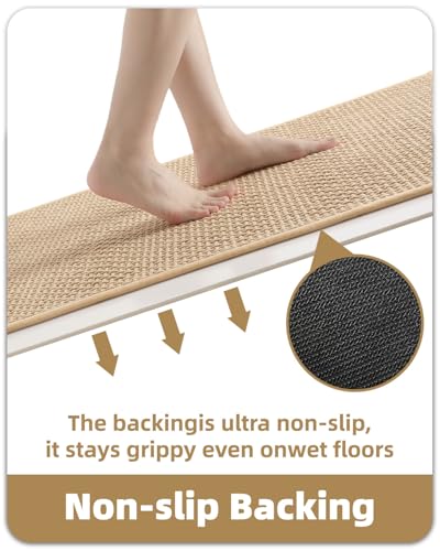 Color&Geometry Beige 30x17 Waffle Bath Mat, Rubber Non Slip Bathroom Rug - color: Beige, size: 17"x30"