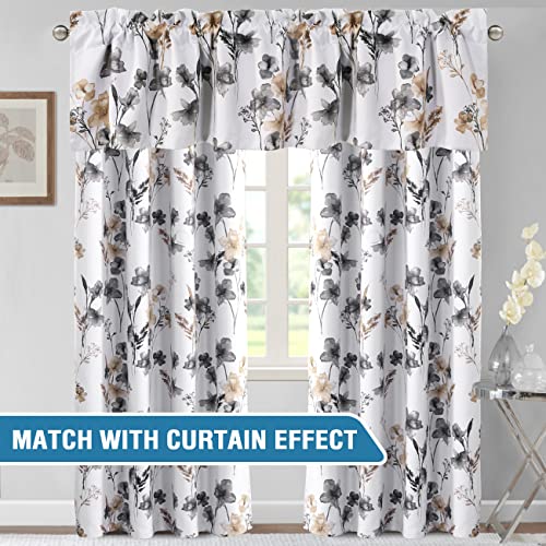 H.VERSAILTEX 100% Blackout Curtain Valances for Kitchen Windows 2 Panels Set Cattleya Floral Printed Leah Floral Thermal Insulated Rod Pocket Valances for Windows, 52" x 18", Grey/Taupe - color: Grey/Taupe, size: 52"W x 18"L (Pack of 2)