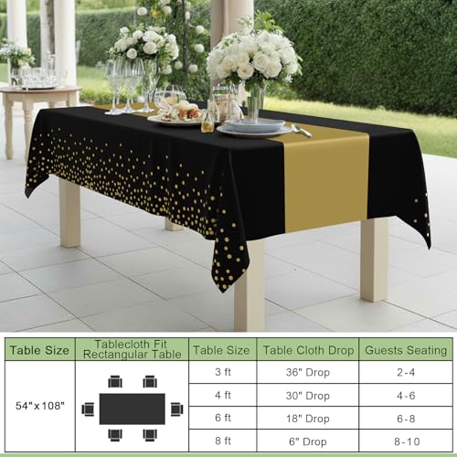 Smiry Disposable Rectangle Plastic 54 x 108 Inch Table Cloth 3 Pack - color: Black and Gold