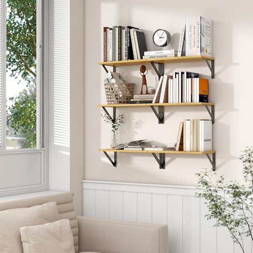 Axeman Floating Shelves for Wall, 16'' x 8'' Oak Wall Shelves Set of 2 - color: Oak, size: 16 Inch