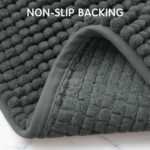 SUBRTEX 욕실 러그, 61 x 139.7cm(24 x 55인치) 셔닐 욕실 러그 부드럽고 짧은 플러시 욕실 매트 부드러운 샤워 매트 수분 흡수 샤워 매트 빠른 건조 세탁기 세탁 가능, 그레이 - color: 회색., size: 55인치 x 24인치