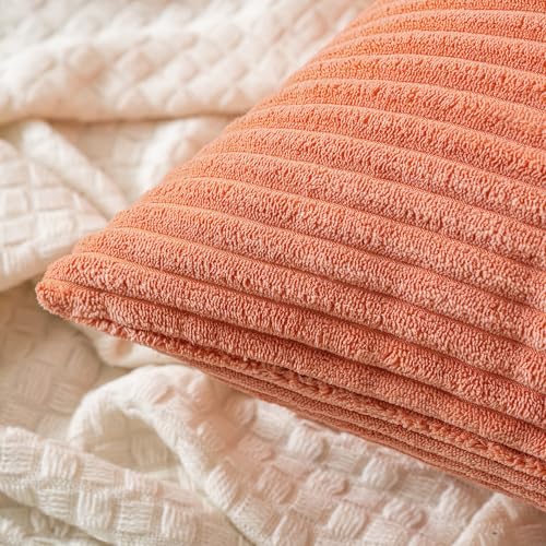 MIULEE Decorative Corduroy Throw Pillow Covers Set of 2 16x16 Coral Red - color: Coral Red, size: 16" x 16" (Pack of 2)