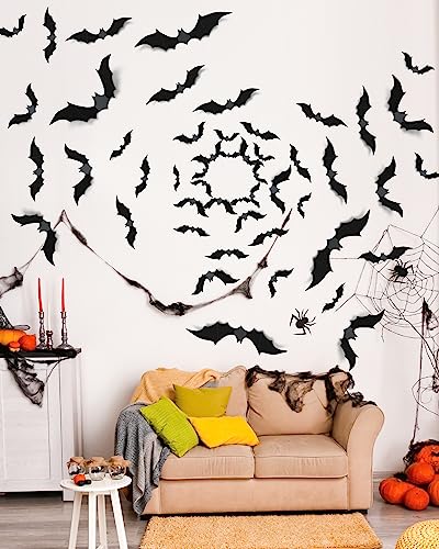 28 Pcs 3D Halloween Decorations Bats Decor,5 Sizes Bats Wall Decor Indoor - style: 28 pcs