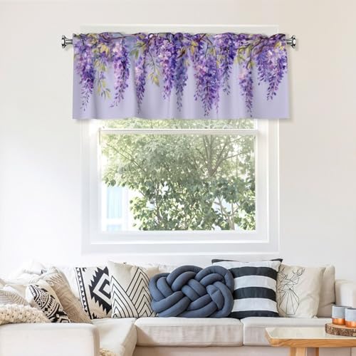 Lavender Flowers Valances for Windows Rod Pocket Curtain Valance 1 Panel Short Curtains for Kitchen Bathroom Living Room Bedroom Window Treatments - color: Lavender Flowers