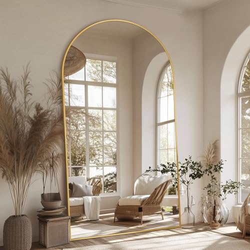 Antok 82" x44” Arched Full Length Mirror, Floor Mirror with Stand, Gold - color: Gold, size: 82"L x 44"W