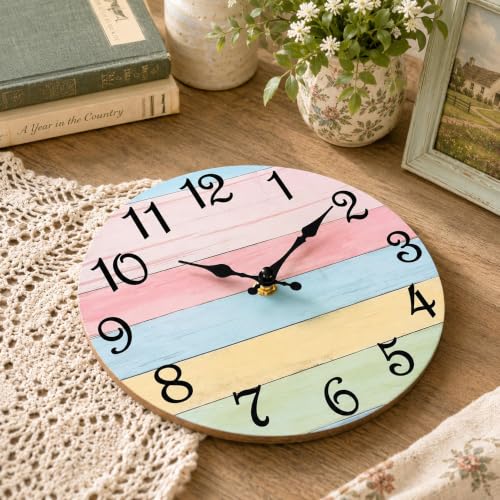 CHYLIN Wall Clock Silent Non-Ticking Battery Operated Pink Green Colorful - color: C-pink Blue, size: 8 inch