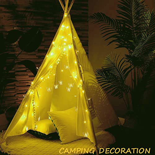 Butterfly Curtain Fairy Lights USB Plug in,8 Modes 120 LED 21FT Firefly Twinkle Timer String Lights with Remote, Waterproof for Bedroom Patio Christmas Wedding Party (Warm White) - color: Warm White