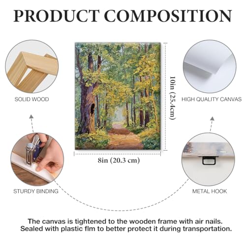APOHBGV Forest Path Canvas Wall Art Decor, Green Woodland Landscape Oil Painting Artwork, Nature Trail Scenery Print for Living Room Bedroom Office Home Decoration, 8x10 Inch - color: Home17