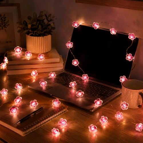 USB & Battery Powered 10ft 30 LED Cherry Blossom String Lights Party Decor - color: 13ft Pink Flower Lights