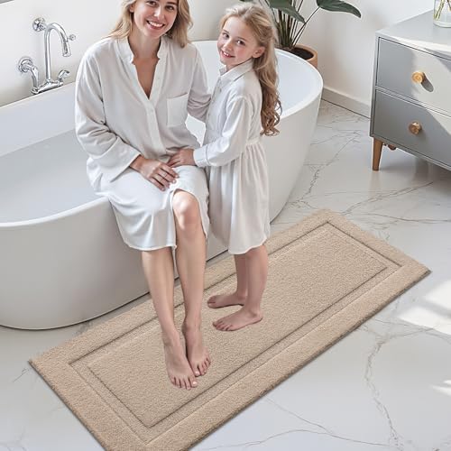 LUMI Ultra Soft Bathroom Runner Rugs, Non Slip Bath Mat 24x60, Beige - color: Beige, size: 24" X 60"