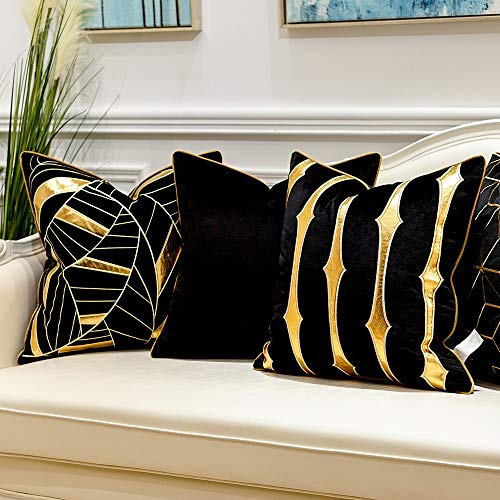 Avigers Throw Pillow Cover 18 x 18 Inch, Black Gold, Velvet, Hidden Zipper - color: Black, Gold, size: 18" x 18" (Pack of 1)