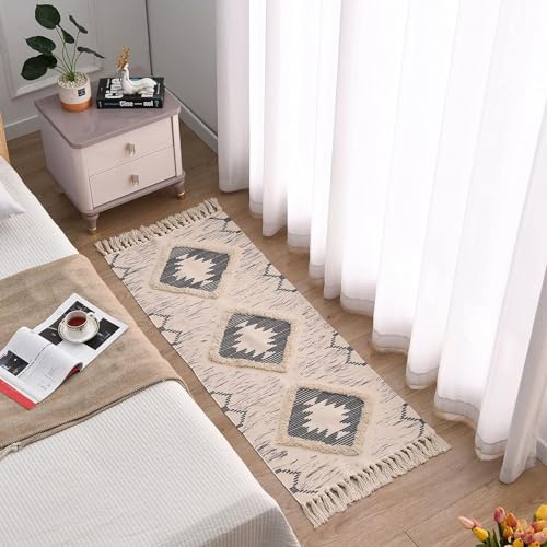 Boho Runner Rug 2'x5', Washable Hallway Rug Runner Non Slip Rubber Backed, Kitchen Farmhouse Area Rug Floor Mat with Tassels, Tufted Woven Cotton Entryway Carpet, Grey - color: Grey, size: 2' x 5' (Runner)