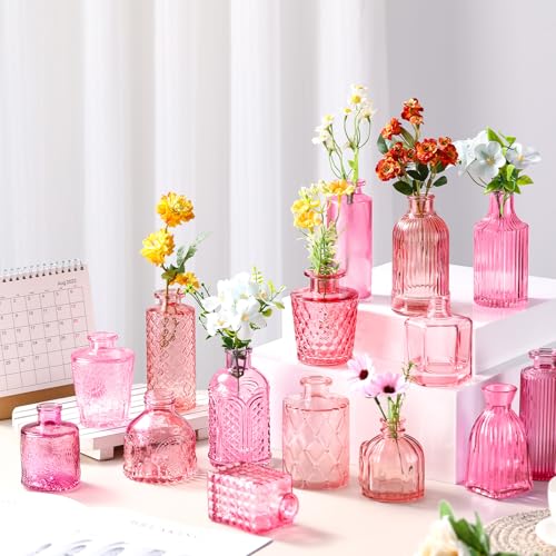 Yaomiao 30 Pcs Glass Bud Vases Centerpieces, Pink Series - color: Pink Series