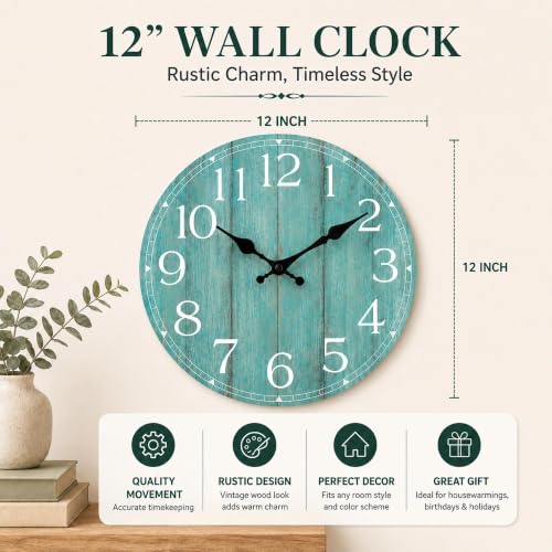 12 Inch Wall Clock, Silent Battery Operated Analog Clock, Teal - color: C-teal, size: 12"