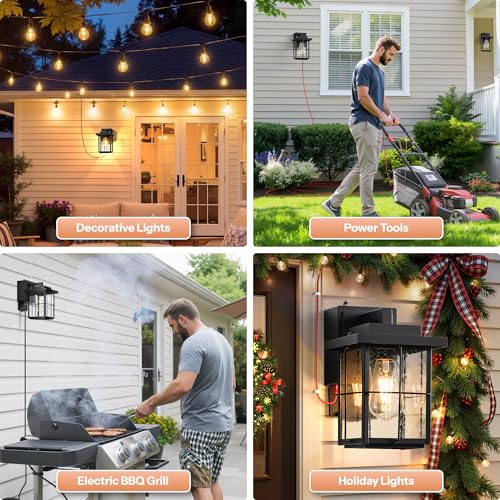 Gleamz Outdoor Light with Plug Outlet, Black Porch Light with GFCI Outlet - color: Black