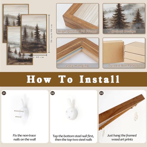 Aurlan Large Foggy Pine Tree Mountain Framed Canvas Wall Art Set-24"x36"x3 - color: Foggy Landscape Wall Art, size: 24"L x 36"W