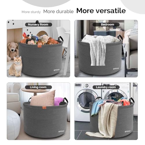 Cotton Rope Woven Laundry Basket 22"X 22"X 14" with handles(Dull grey) XXXL - color: Dkgrey