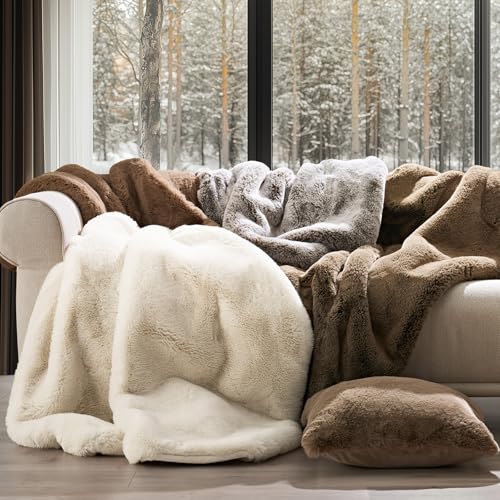 EverGrace Faux Chinchilla Fur Throw Blanket, 72"x90", Arctic White - color: Arctic White, size: 72"x90"