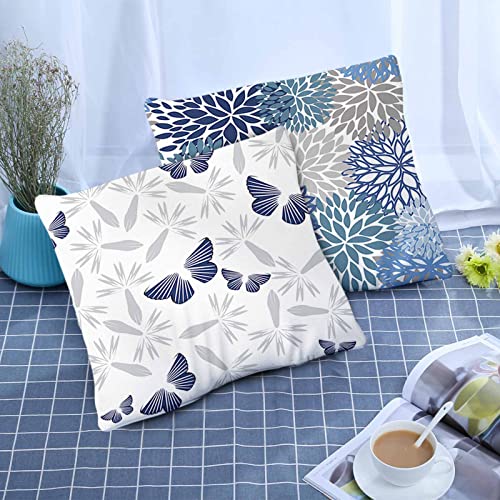 COMMINY Blue Grey Pillow Covers 16x16 Set of 6 Decorative Daisy Flower Throw Pillow Cover for Couch Modern Farmhouse Cushion Pillow Case for Living Room Patio Home Decor - color: Blue Daisy, size: 16" x 16" (Pack of 6)