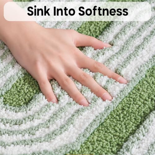 Geometric Design Boho Runner Bathroom Rugs, Long Scalloped Cute Bath Mat Non Slip for Bedroom Kitchen Hallway Laundry Room, Funky Retro Farmhouse Bath Rug Washable, Green, 51"x20" - color: Green, size: 1'8" x 4'3" (Rectangular)