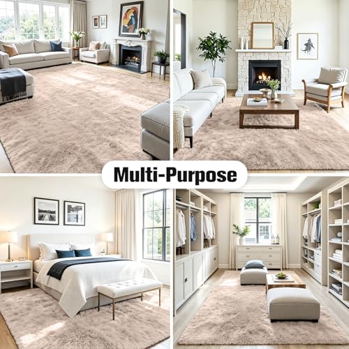 6x9 Fluffy Area Rug for Living Room: Soft Non-Slip Beige Bedroom Carpet - color: Beige, size: 6' x 9' (Rectangular)