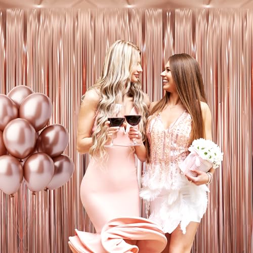 GOER 3.2 ft x 8.2 ft Metallic Tinsel Foil Fringe Curtains Party Photo Backdrop Party Streamers for Birthday,Graduation,New Year Eve Decorations Wedding Decor (1 Pack,Matte Rose Gold,Thick Material) - color: Matte Rose Gold, size: 1 Pack