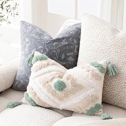 NUYECY Decorative Farmhouse Throw Pillow Covers 12 x 20,Modern Neutral Couch Pillow Cover,Cotton Checked Pattern Boho Lumbar Pillow Case Cover for Couch Bed Sofa Bedroom,Green&Beige&White - color: Green, size: 20" x 12" (Pack of 1)