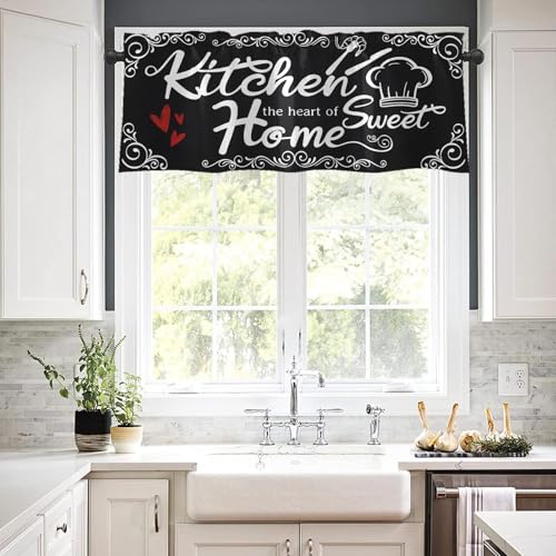 Emvency Valances for Windows, 2 Pack, 52x18 Inch, Farmhouse Heart - color: Sweet Home Black, size: 52"W x 18"L (Pack of 2)