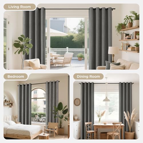 Joydeco Blackout Curtains 84 Inches Long 2 Panels Burg, Room Darkening Curtains for Bedroom, 100% Black Out Textured Thermal Drapes Privacy Protection 2 Panels Set(W52 x L84 Inch, Grey) - color: Dark Grey, size: 52"W x 84"L (Pack of 2)