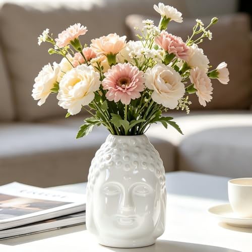 Nawaza Ceramic Flower Vase 4.7" Small White Farmhouse Table Vase - color: White-v24