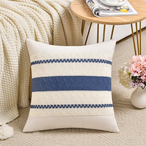 Fancy Homi Set of 2 Dusty Blue Vintage Small Decorative Throw Pillow Covers 14x14 Inch for Couch Bed Sofa Chair Bedroom, Rustic Retro Square Cushion Case, Modern Farmhouse Boho Living Room Decor - color: Dusty Blue, size: 14" x 14" (Pack of 2)