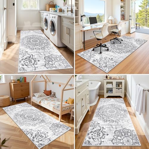 HEBE Hallway Runner Rug 3'x6', Washable Non Slip Kitchen Rug Runner - color: Grey, size: 3' x 6' (Rectangular)