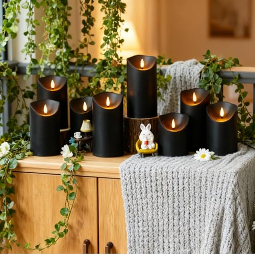 Nimiko Flameless Candles with Remote, Battery Operated Flickering Flameless Candles, LED Candles with Timer 2/4/6/8H, with Realistic LED Candles Set of 24 (D3 x H 3" 4" 5") (Black) - color: Black-24