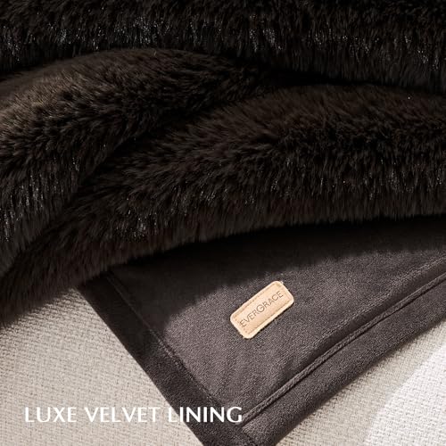 EverGrace Faux Chinchilla Fur Throw Blanket, 72"x90", Espresso Mink - color: Espresso Mink, size: 72"x90"