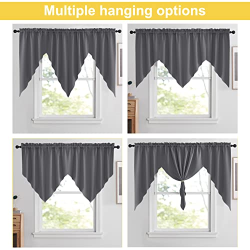 NICETOWN Rustic Kitchen Swag Curtain Valances, Breathable Rod Pocket Blackout Window Tiers, Soft Farmhouse Window Decor for Cafe, Living Room (2 Panels, Grey, Each Panel 36" Wide x 45" Long) - color: Grey, size: 36"W x 45"L (Pack of 2)