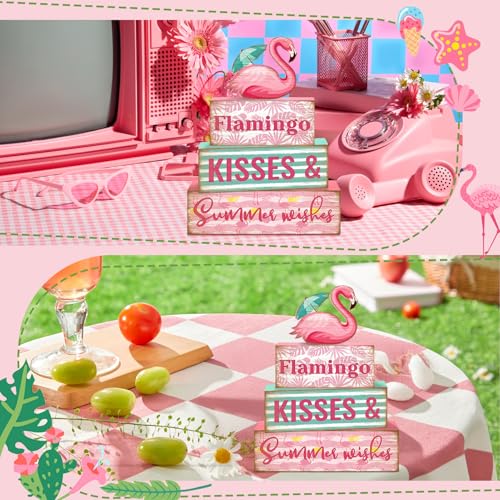 Britimes Tiered Tray Decor Set, 4 Pack, Wooden Table Sign, Summer Flamingo - style: Flamingo
