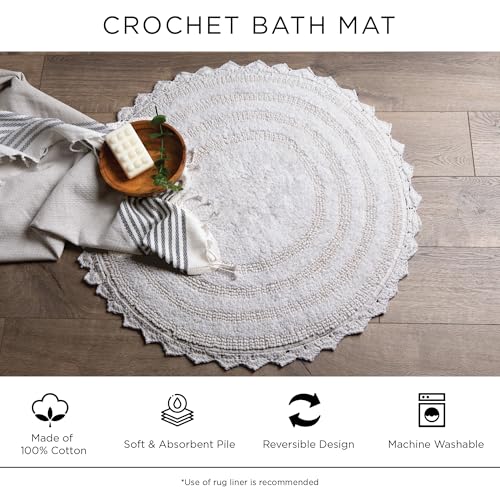 DII Crochet Collection Reversible Bath Mat, Small Oval, 17x24, White - color: White, size: 1'5" x 2' (Oval)