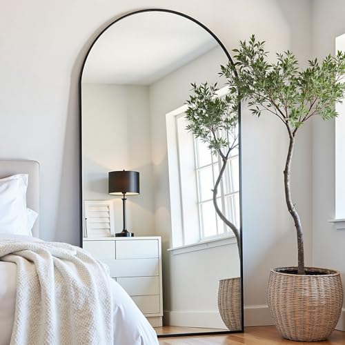 Prywot Arched Full Length Mirror, 76"x34" Free Standing Floor Mirror, Black - color: Black, size: 76"L x 34"W