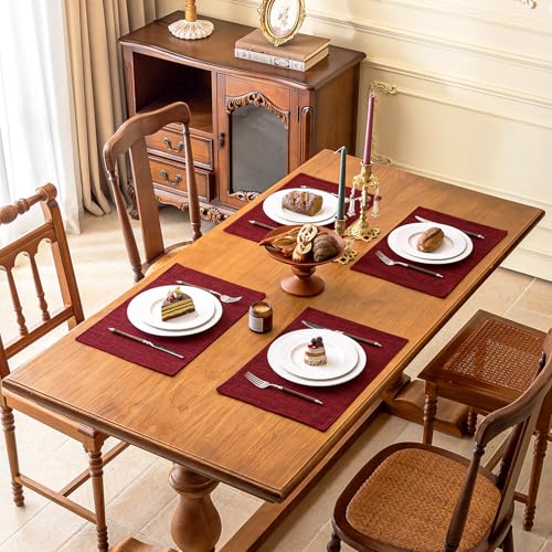 KXN Placemats Set of 4, Durable Dual-Layer Fabric Table Mats, Red - color: Red