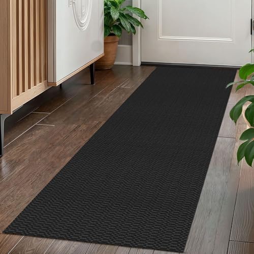 KOZYFLY 2x5 Runner Rug, Washable Non Slip Kitchen Hallway Rug, Black/Grey - color: Black/Charcoal Grey, size: 2' x 5' (Rectangular)
